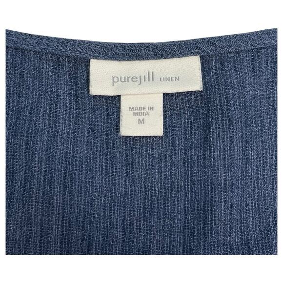 Pure J Jill Top Womens Medium Blue Linen Tunic Henley Lagenlook Cottage Coastal - Picture 3 of 12